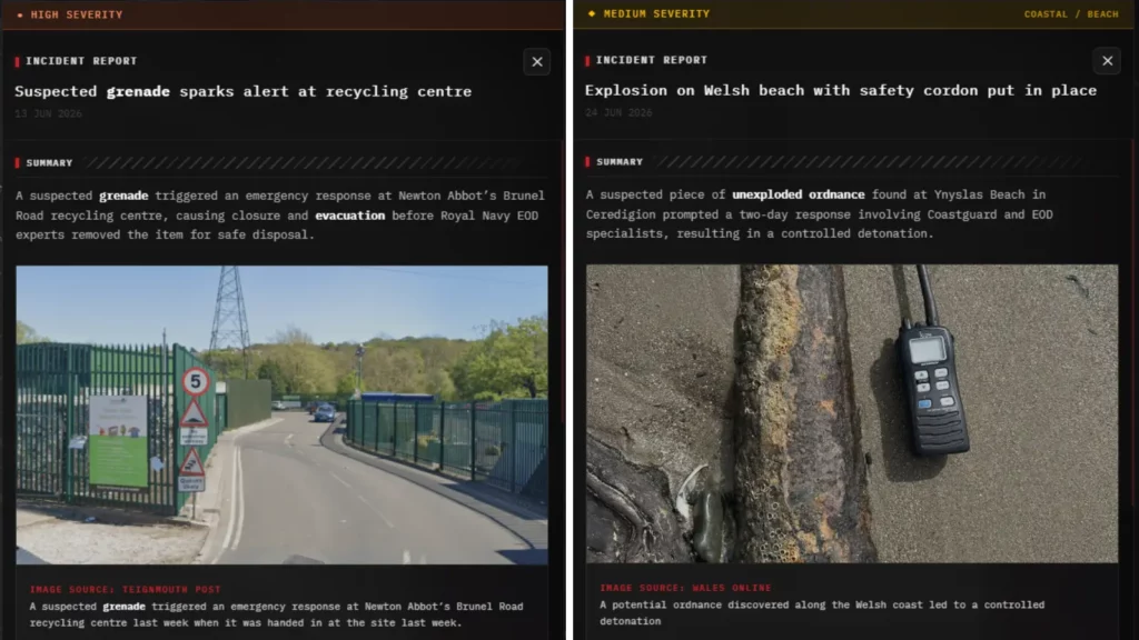 Remnant Incident Reports showing UXO intelligence